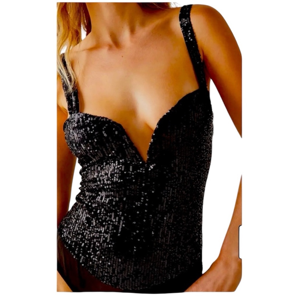 🐘Free People Black Sequin Bustier Top🐘